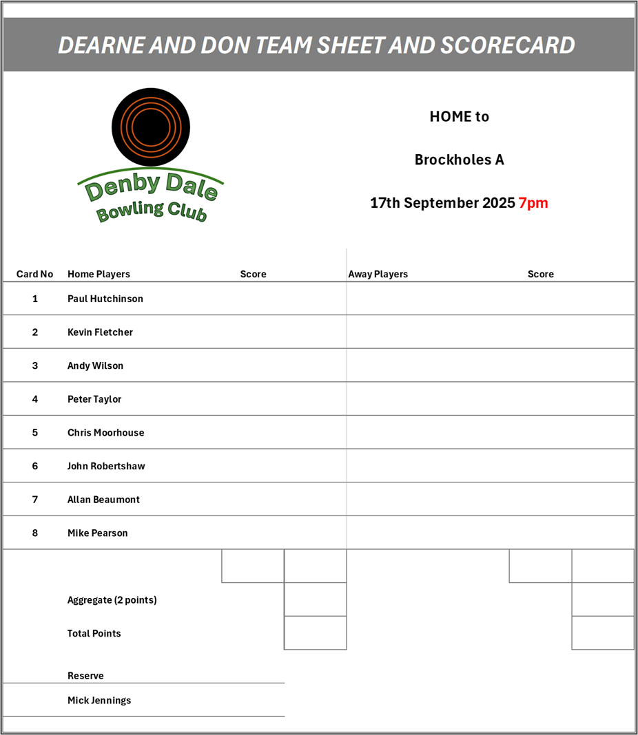 DDBC Dearne and Don Team Schedule and Availability